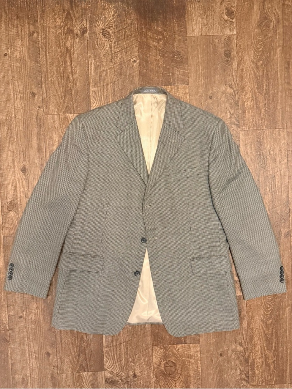 Oscar de la Renta Houndstooth Sport Coat Blazer Wool Look Tan Black Mens